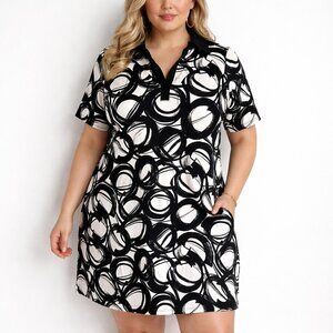 Shan Black White Geometric Print Scuba Fabric Dress XL